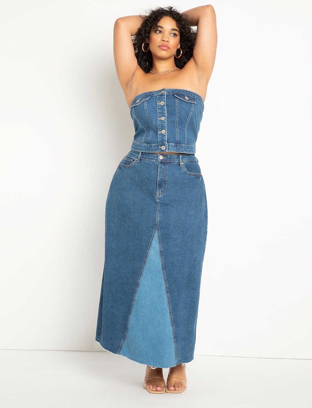 Colorblocked Denim Maxi Skirt | Eloquii