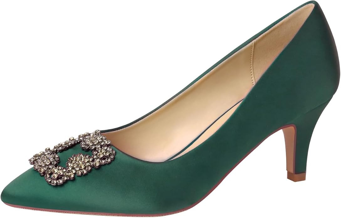 ERIJUNOR E1492C Women Pumps Comfortable Kitten Heel Rhinestone Evening Prom Wedding Shoes | Amazon (US)