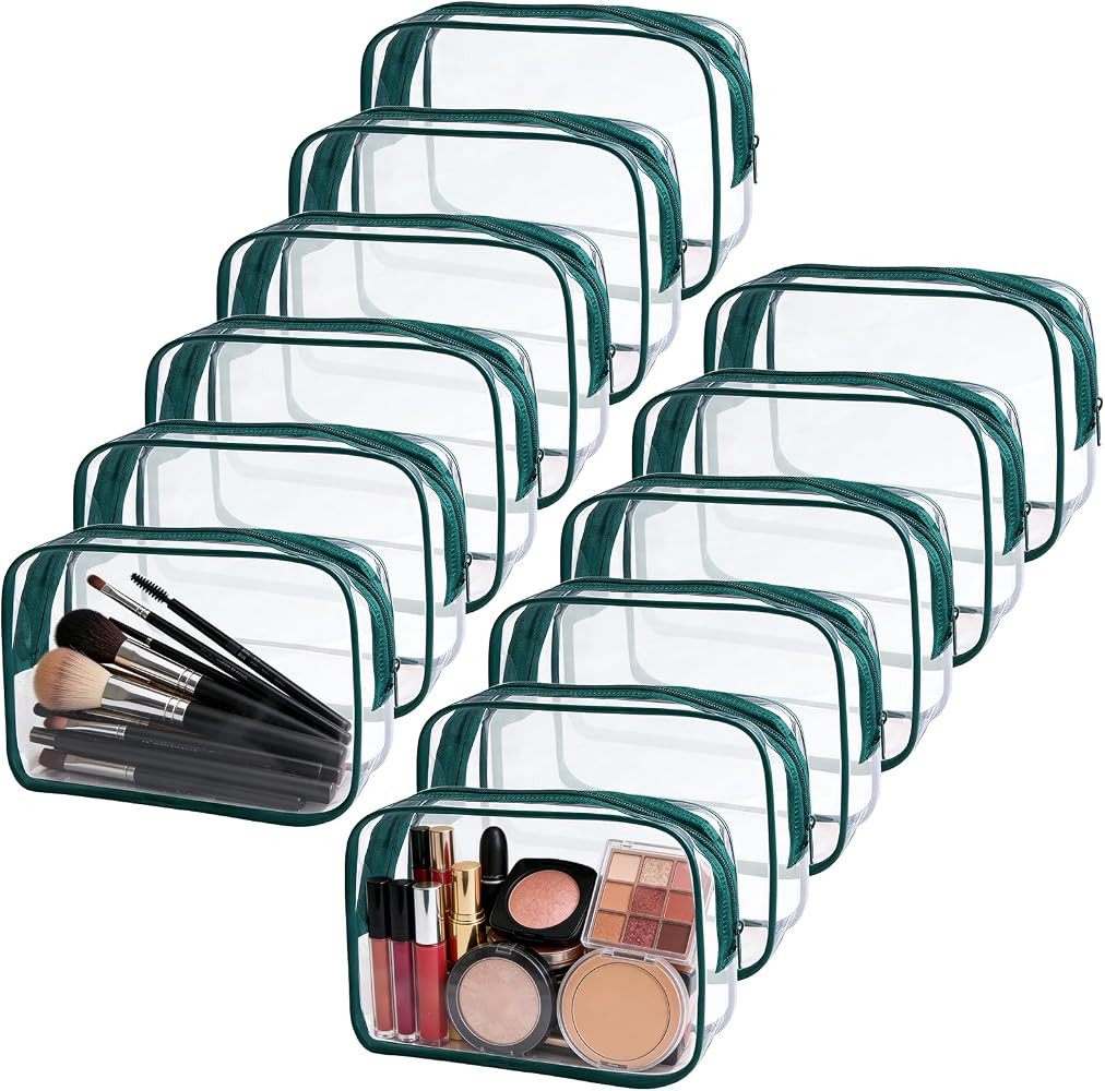 12 Pieces Clear Makeup Bags Bulk, TSA Approved Toiletry Bag PVC Cosmetic Toiletries Pouch with Zi... | Amazon (US)