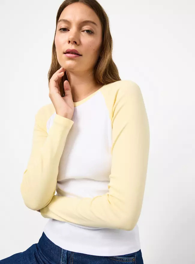 Buy Yellow Raglan Ribbed Long Sleeve T-Shirt S | T-shirts | Tu | Tu Clothing