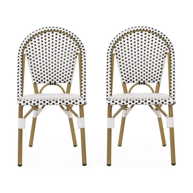 Ryder Outdoor French Bistro Chair, Set of 2, Black, White, Bamboo Finish | Walmart (US)