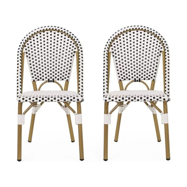 Ryder Outdoor French Bistro Chair, Set of 2, Black, White, Bamboo Finish | Walmart (US)
