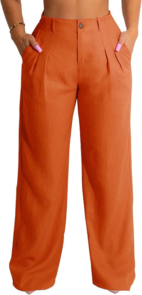 Palazzo Pants for Women Flowy Wide Leg High Waisted Trousers Long Dressy Bottoms | Amazon (US)