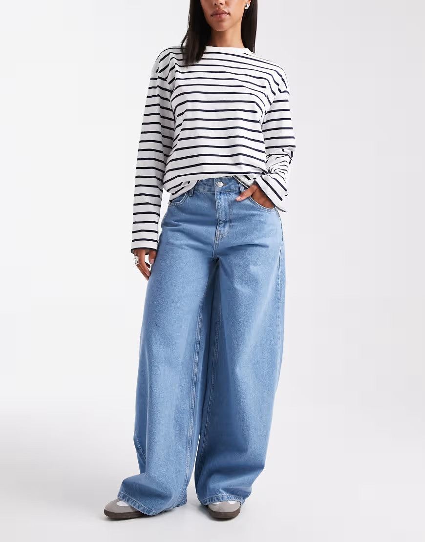 ASOS DESIGN oversized baggy boyfriend jeans in bleach-Blue | ASOS (Global)