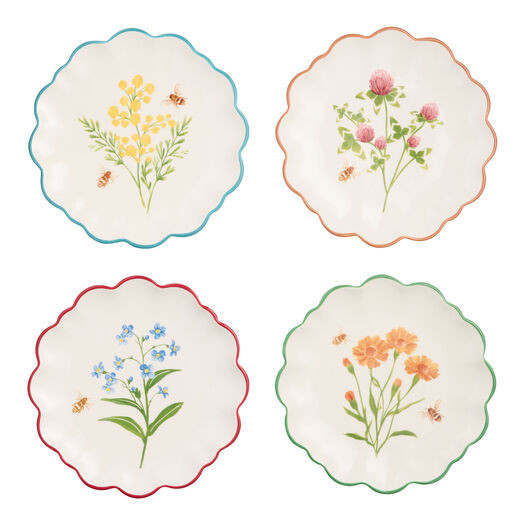 White Vintage Floral Scalloped Salad Plate Set of 4 by World Market | World Market