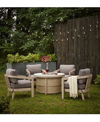 Reid Outdoor 5-Pc. Chat Set (1 Fire Pit & 4 Club Chairs), Created for Macy's | Macy's