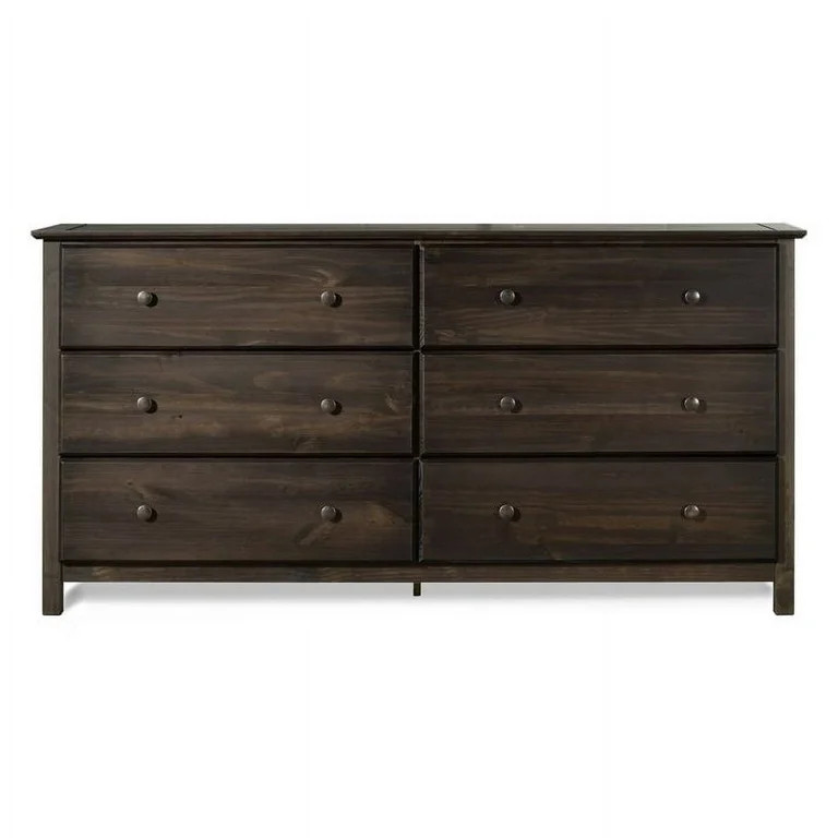 Farmhouse Solid Pine Wood 6 Drawer Dresser in Espresso Finish | Walmart (US)