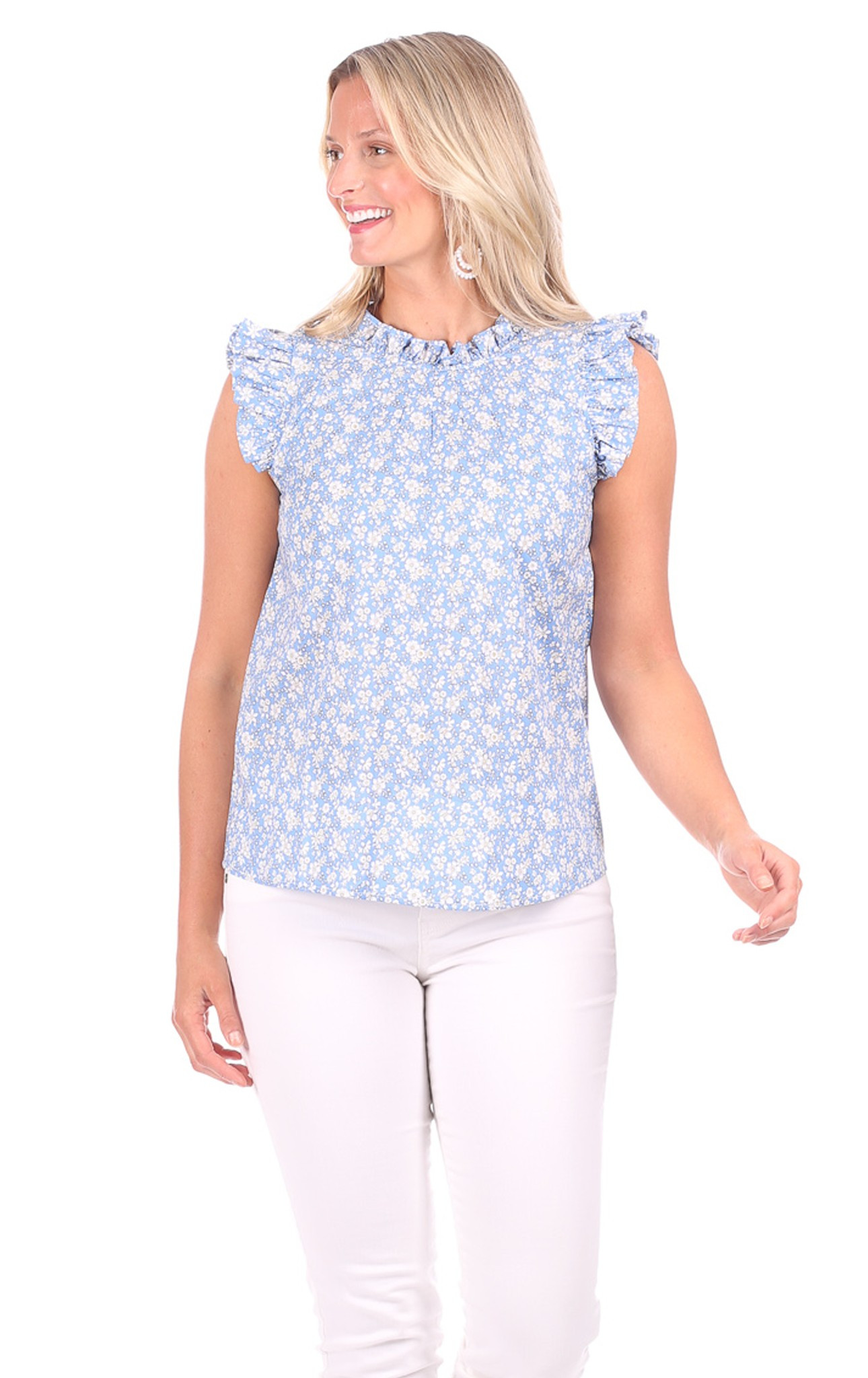 Linda Top in Blue Floral | Duffield Lane