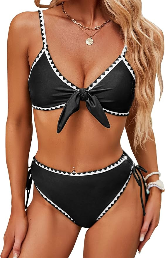 Blooming Jelly Womens High Waisted Bikini High Cut Swimsuit Sexy Bathing Suits Two Piece Tie Knot... | Amazon (US)