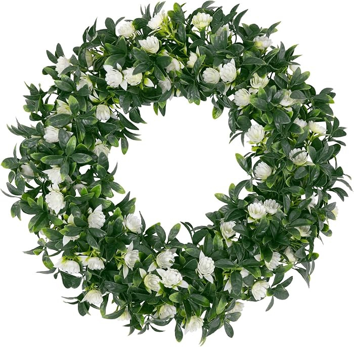 U'Artlines Corona de primavera y verano de 15 pulgadas para puerta, corona de boj verde, guirnald... | Amazon (US)