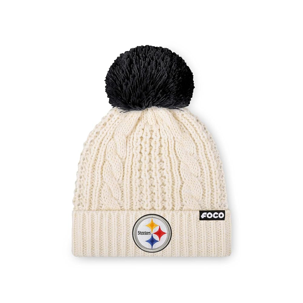 FOCO NFL Womens NFL Team Logo Cable Knit Pom Beanie Hat | Amazon (US)