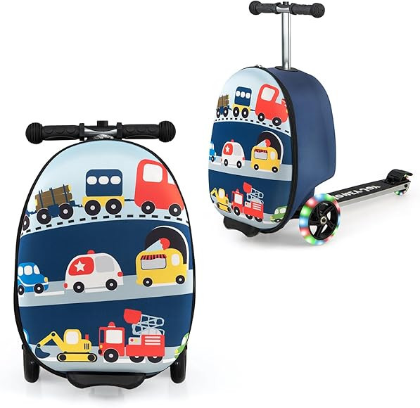 HONEY JOY Kids Scooter Suitcase, 18” Children Carry on Scooter Luggage w/Light-up LED Wheels, W... | Amazon (US)