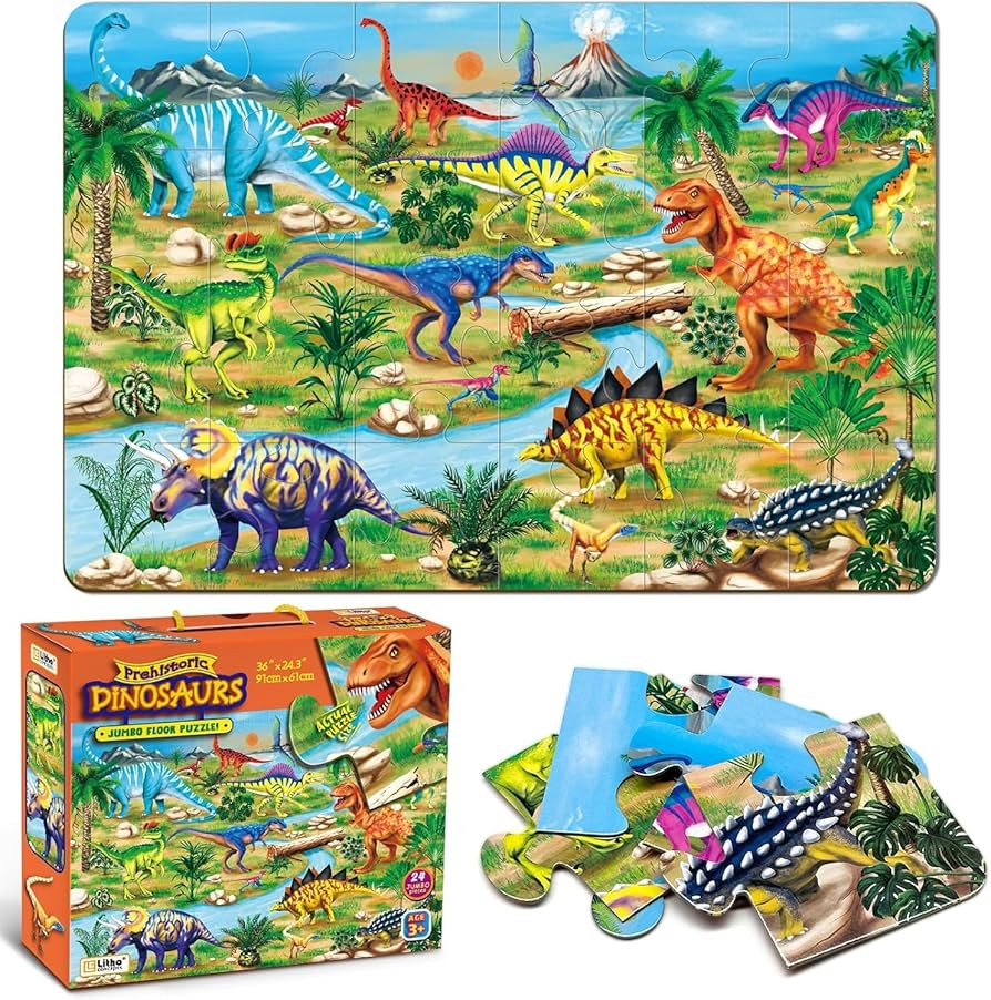 Dinosaur Floor Puzzle for Kids Ages 3-6, Jumbo 24-Piece Large Jigsaw Puzzle, Educational Preschoo... | Amazon (US)