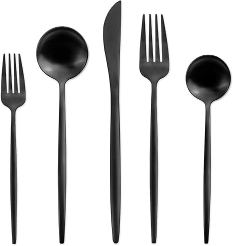 OPOLIA 20-Piece Matte Black Silverware Set for 4, Stainless Steel Flatware Cutlery Set, For Home ... | Amazon (US)