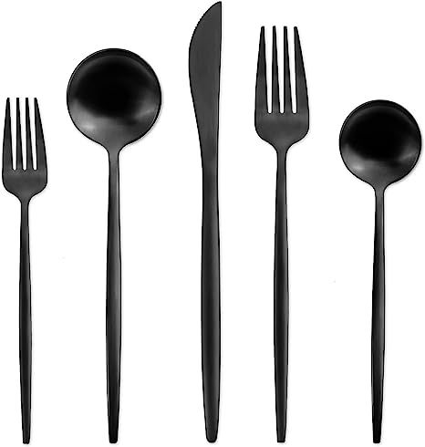 OPOLIA 20-Piece Matte Black Silverware Set for 4, Stainless Steel Flatware Cutlery Set, For Home ... | Amazon (US)