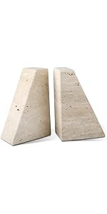 Travertine Bookends for Heavy Books, Decorative Bookends for Shelves, Heavy-Duty Stone Book Ends ... | Amazon (US)