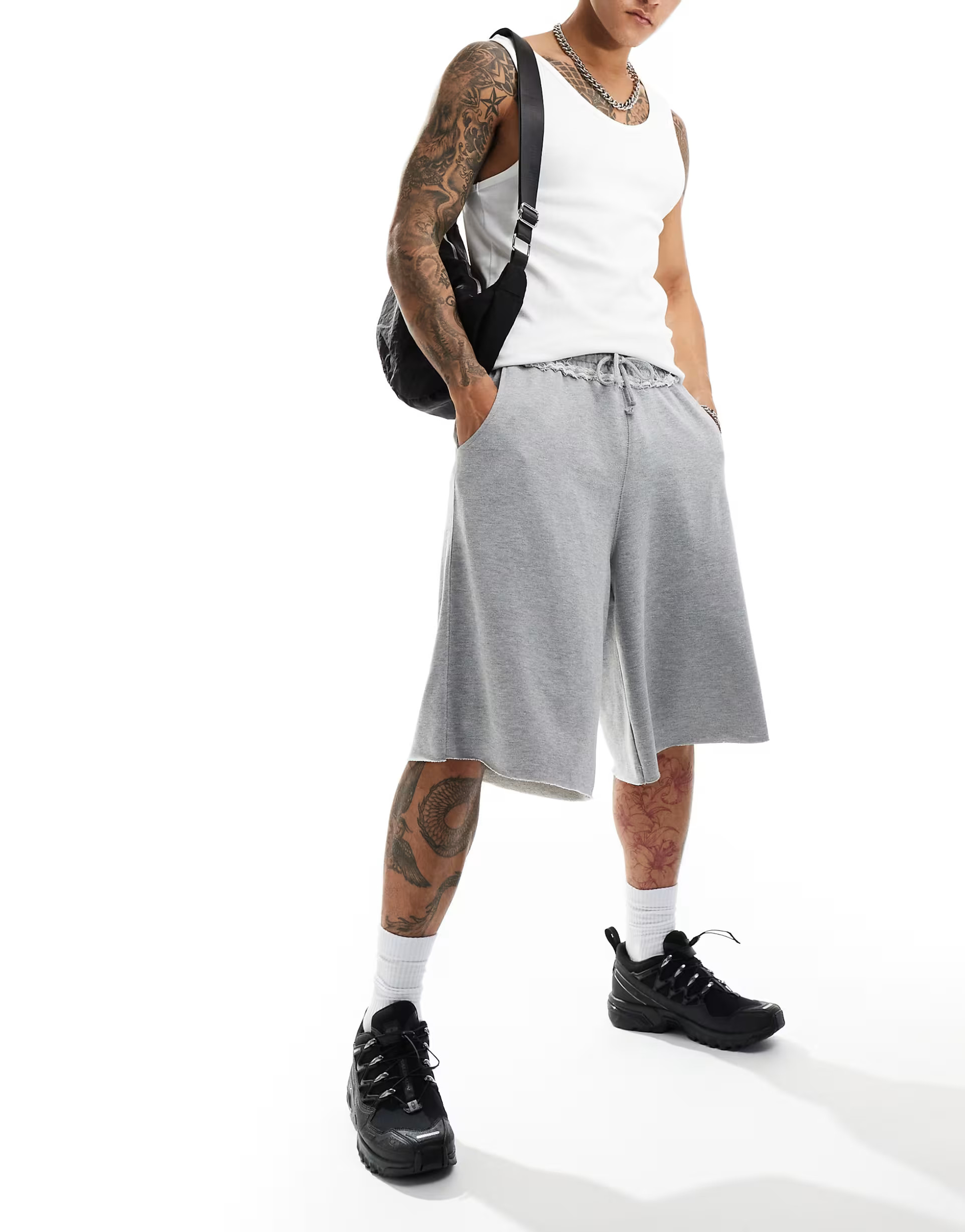 COLLUSION Skater longline fit jersey shorts in gray heather | ASOS (Global)