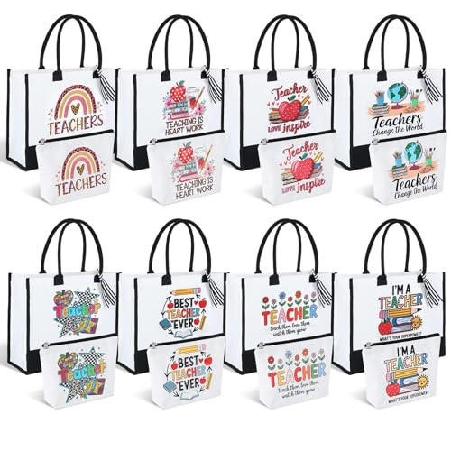 Cumule 16 Pcs Teacher Appreciation Gifts Bulk for Women Thank You Canvas Tote Bags Teacher Makeup Cosmetic Bag with Handles for Women Christmas Back to School Gifts | Amazon (US)