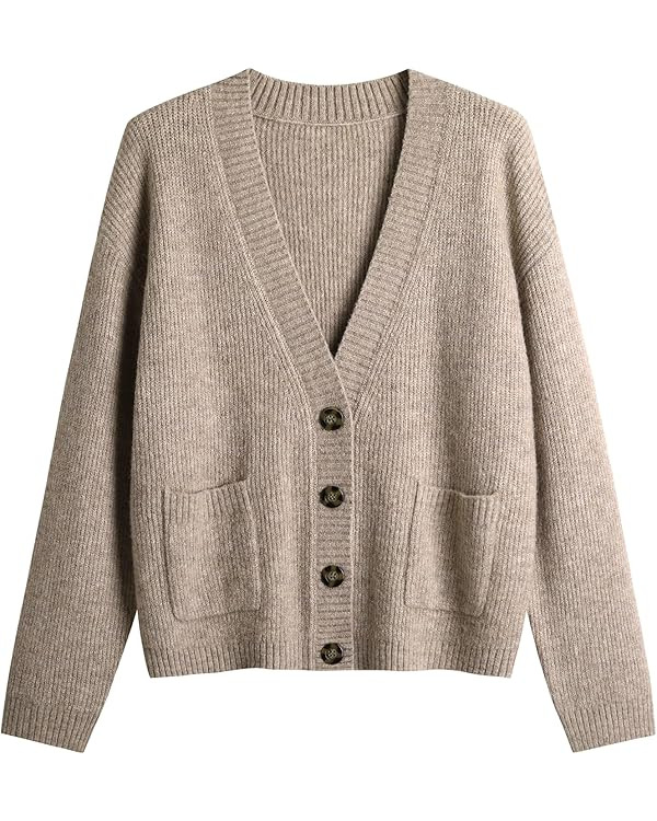 Women's Knit Cardigans Open Front Long Sleeve V Neck Button Down Loose Cardigan Sweaters Cable Kn... | Amazon (US)