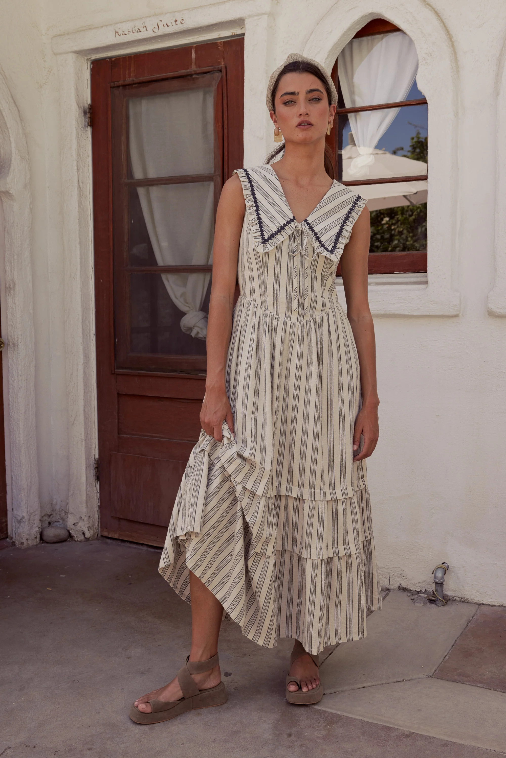 Miya Collared Midi Dress in Natural | Böhme US