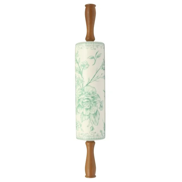 The Pioneer Woman Agatha Ceramic Rolling Pin with Olivewood Handles, Green | Walmart (US)