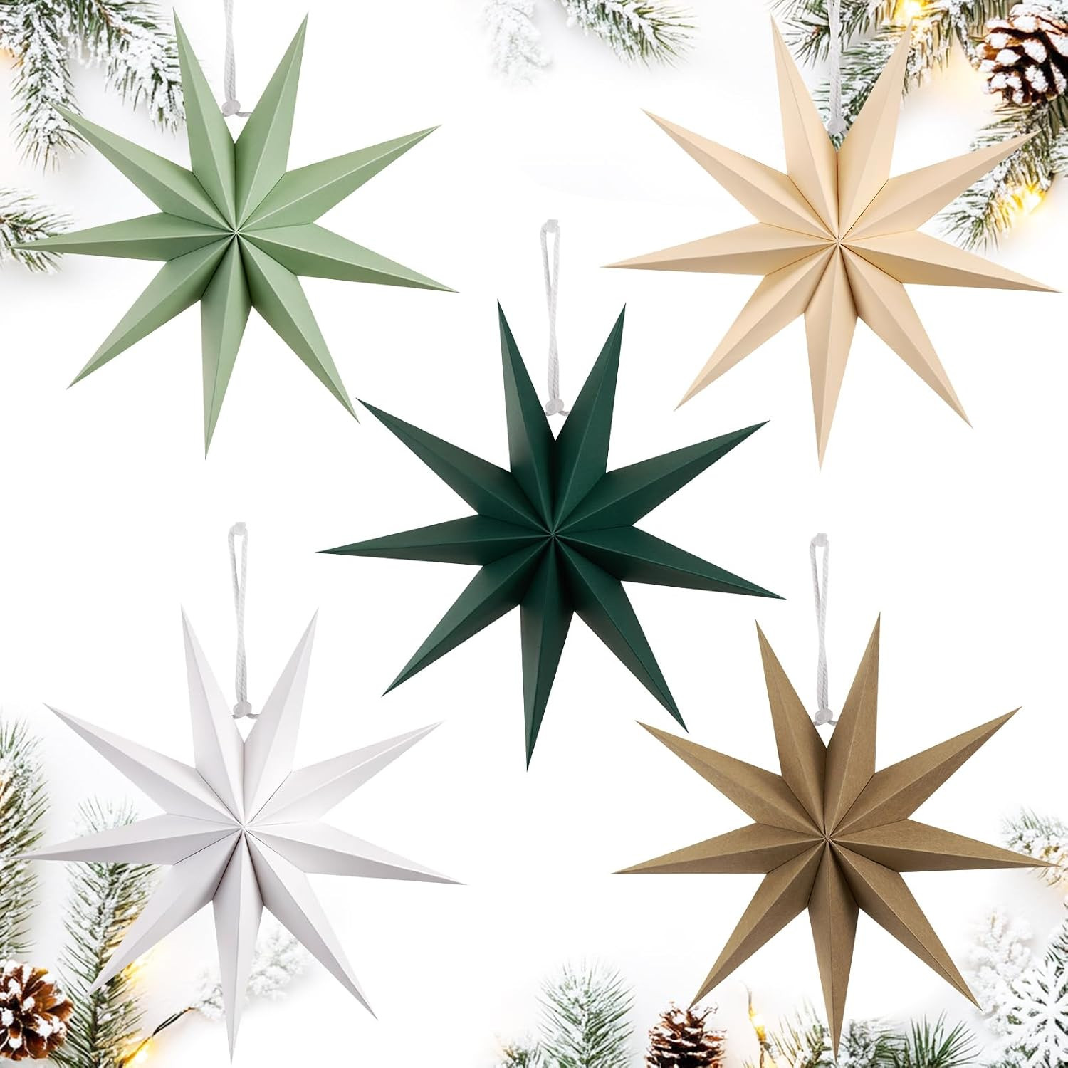 SUNBEAUTY Sage Green 9-Pointed 12 Inch Paper Star Lanterns Christmas Hanging Lamp Paper Decorations Shade Wedding Birthday Christmas Home Party Decorations | Amazon (US)