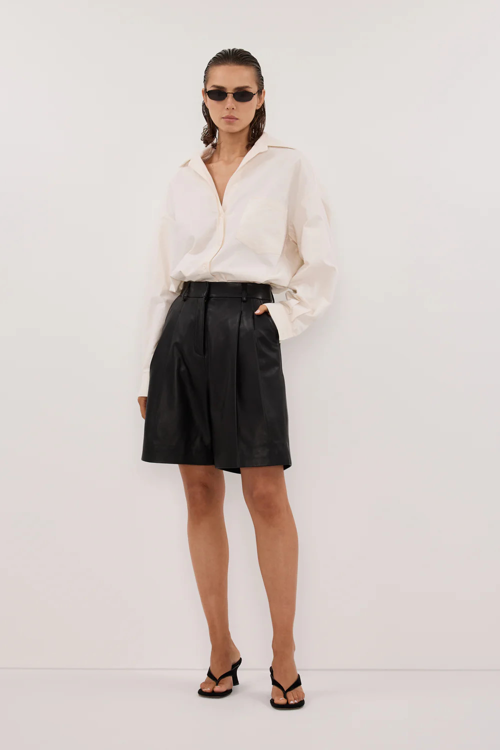 MAYFAIR BLACK LEATHER BERMUDA SHORT | DISSH