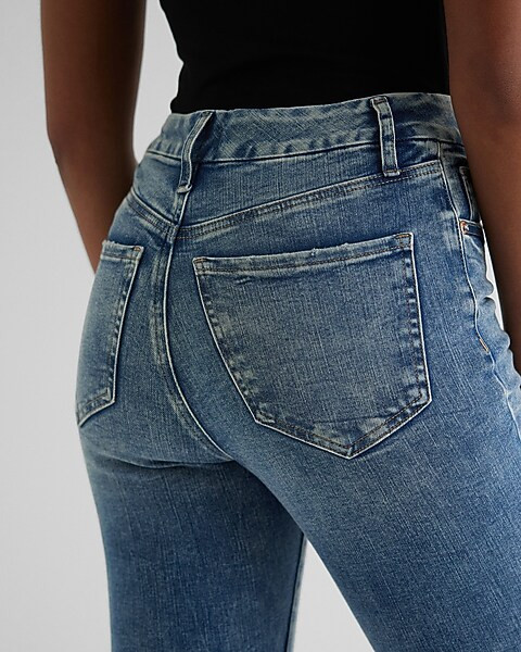 High Waisted Medium Wash FlexX Ripped Skinny Jeans | Express