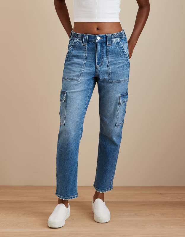 AE Stretch Super High-Waisted Ankle Straight Cargo Jean | American Eagle Outfitters (US & CA)