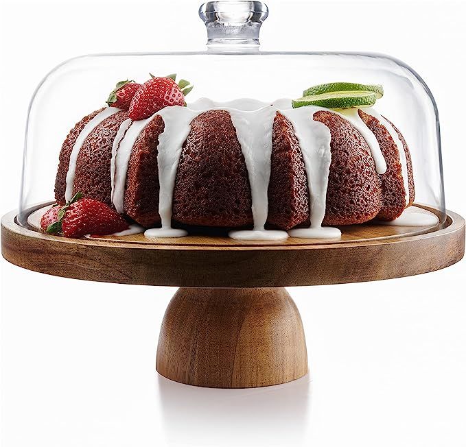 Homesphere Cake Stand with Lid, Acacia Wood Base, Acrylic Dome, 2 in 1 Use, Charcuterie Board, Ch... | Amazon (US)