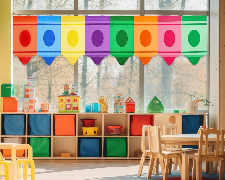 8 Pcs Rainbow Curtains - Cartoon Crayon & Pencil Design, Colorful & Cute, 8 Colors (24 x 12inches... | Amazon (US)