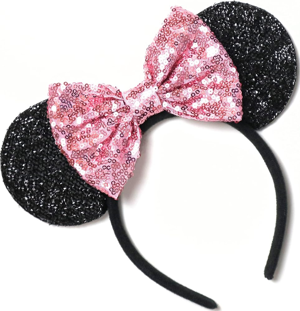 CLGIFT Pink Mickey Ears, Rainbow Sparkly Mouse Ears, Handmade, One Size Fits All | Amazon (US)