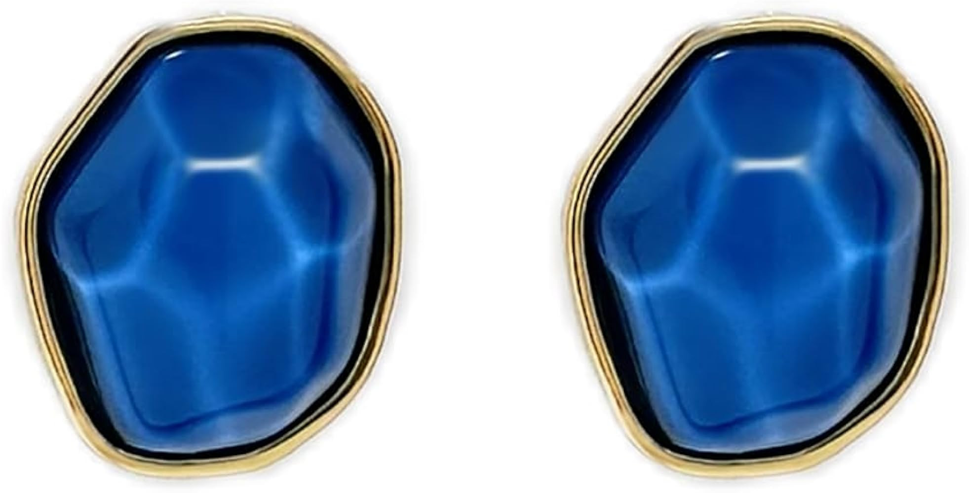 Minimalist Blue Stone Stud Earrings for Women, Irregular Geometric Design with Gold-Plated Frame,... | Amazon (US)