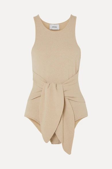 Nanushka - Elena Tie-detailed Stretch Cotton-blend Terry Bodysuit - Beige | NET-A-PORTER (US)