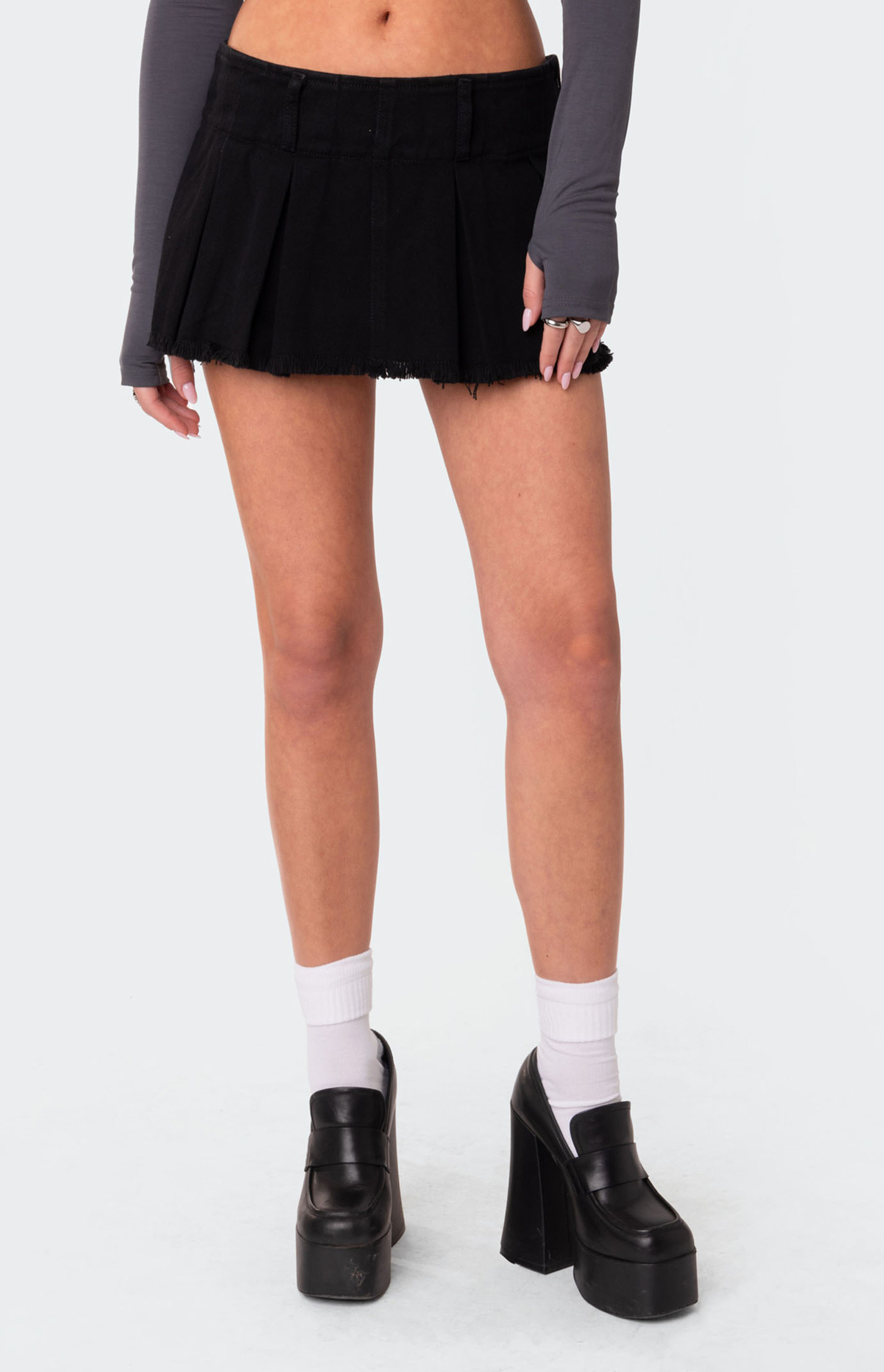 Edikted Washed Denim Pleated Micro Skort | PacSun | PacSun