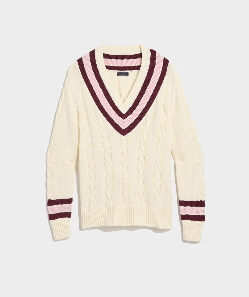 Varsity Cable V-Neck Sweater | vineyard vines