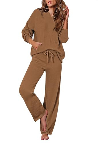 Pink Queen Two Piece Outfits For Women Winter Oversized Pullover Tops Sweatpants Winter Lounge Set Coffee XL | Amazon (US)