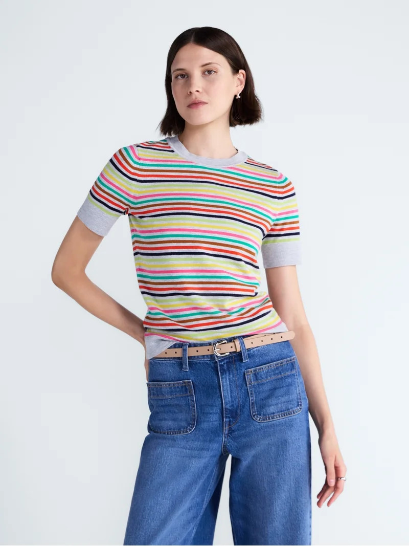 Free Assembly Women's and Women's Plus Cozy Yarn Sweater Tee with Short Sleeves, Sizes XS-4X | Walmart (US)