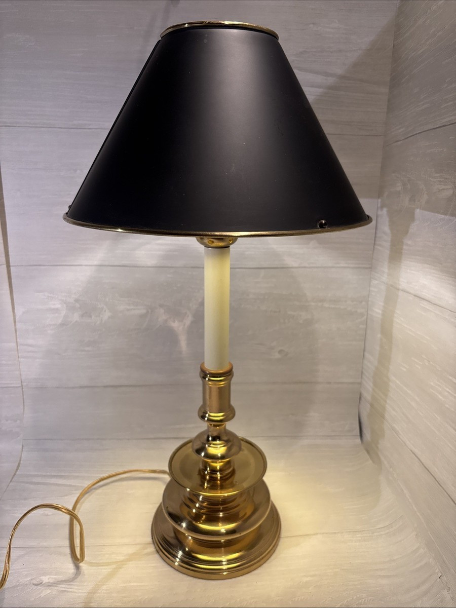 Vintage Brass Candlestick Lamp with Metal Shade Colonial, Primitive, Farmhouse | eBay US