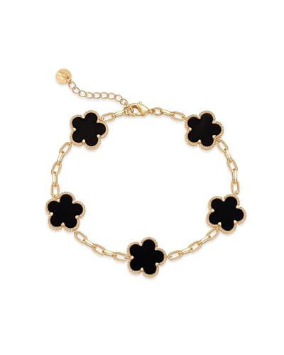 PAVOI 14K Yellow Gold Plated Clover Bracelets for Women - Four Leaf Clover Bracelet - Black Onyx Gemstone Lucky Flower Design - Adjustable Trendy Jewelry Gifts | Amazon (US)