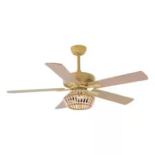Flint Garden 52 in. Indoor Weathered Gold Reversible Blade Ceiling Fan with Wood Bead Light Kit a... | The Home Depot