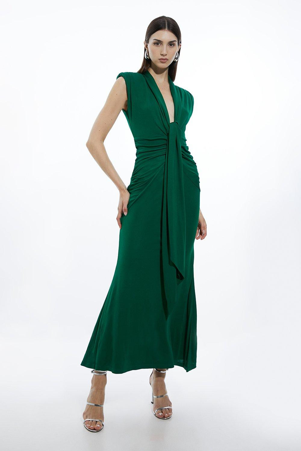 Plunge Ruched Twist Jersey Maxi Dress | Karen Millen US