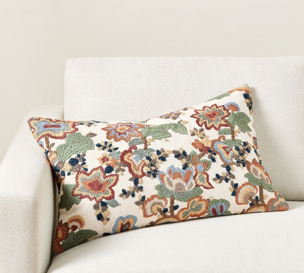 Willow Embroidered Lumbar Pillow | Pottery Barn (US)