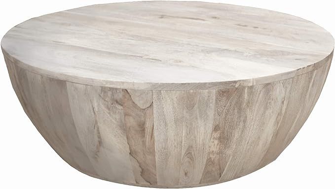 The Urban Port Distressed Mango Wood Coffee Table in Round Shape, Light Brown | Amazon (US)