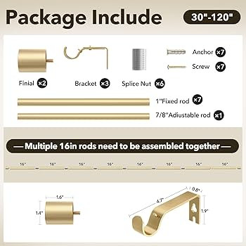 Heavy Duty Curtain Rods for Windows 66 to 120 Inch, 1 Inch Gold Curtain Rod, Adjustable Decorativ... | Amazon (US)