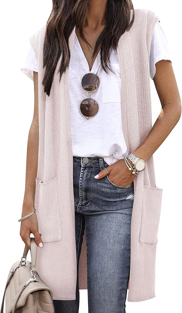 ZXZY Women Casual Sleeveless Open Front Tunic Vest Long Cardigan Tops Coat | Amazon (US)