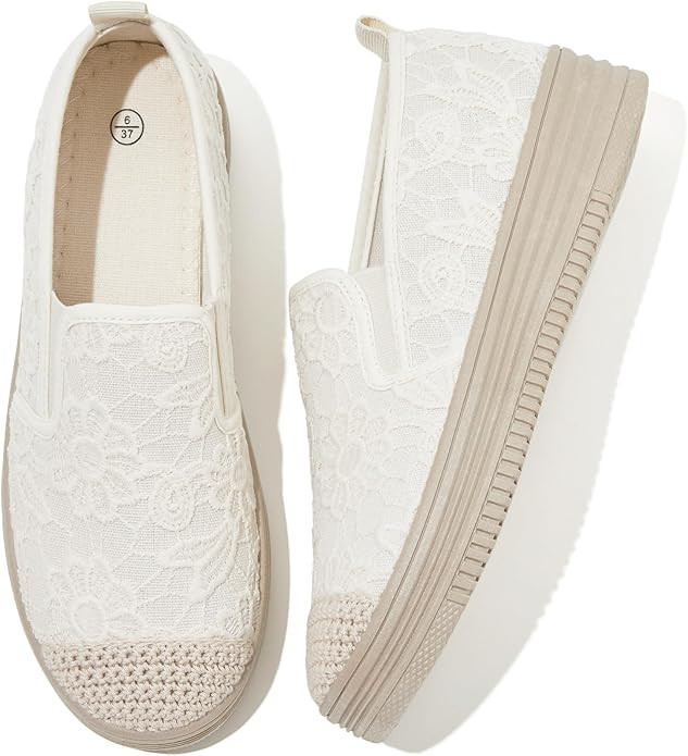 Shupua Womens Espadrilles Slip on Shoes Stylish Lace Casual Loafers Lightweight Platform Sneakers... | Amazon (US)