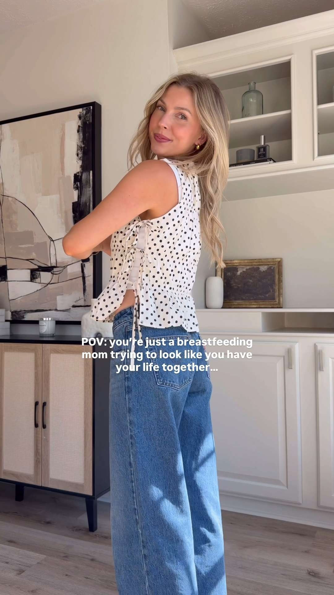 Cutest tie side polka dot top for spring and summer! Wearing size S 

 