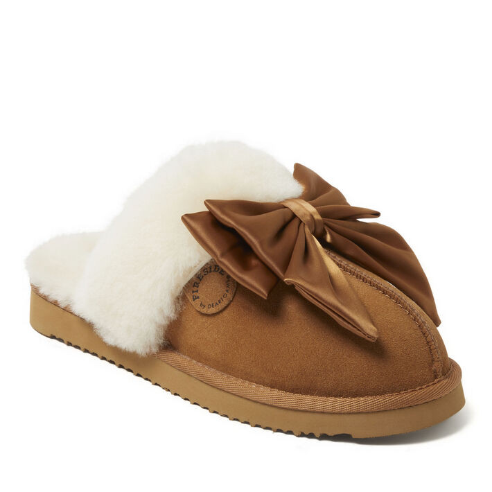 Women's Fireside by Dearfoams Sydney Genuine Shearling Scuff with Bow | Dearfoams