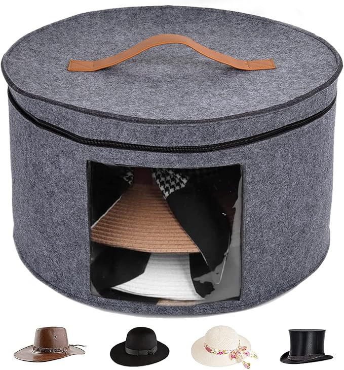 AIVIIN Hat Storage Box for Women & Men , 17" x 10.2'' Foldable Round Felt Cowboy Hat Boxes Travel... | Amazon (US)